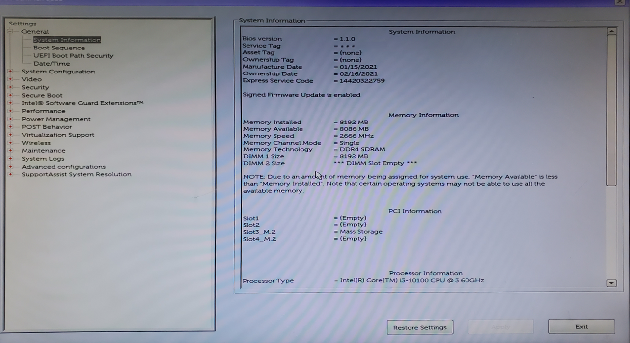 Dell OptiPlex 3080 SFF Intel Core i3-10100 8GB DDR4 256GB NVMe