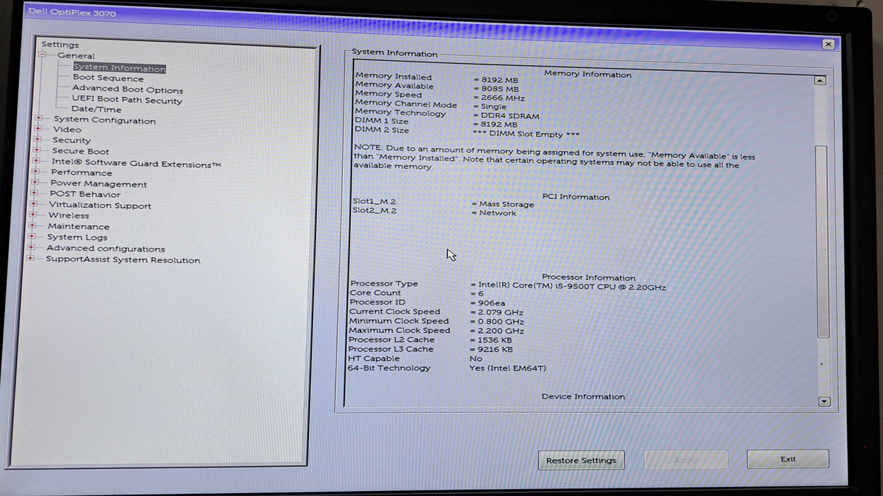 Dell OptiPlex 3070 USFF | i5-9500T @2.20GHz, 8GB DDR4, 256GB NVMe )