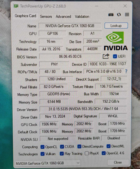 NVIDIA PNY GeForce GTX 1060 6GB Graphics Card )