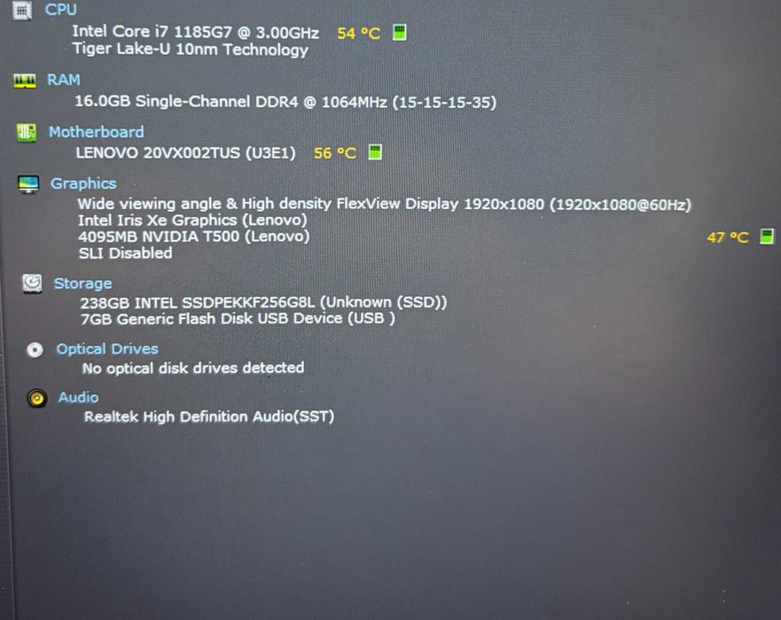 Lenovo ThinkPad P14s Gen 2  i7-1185G7 NVIDIA T500 4GB GPU 16GB 256SSD  Lap200
