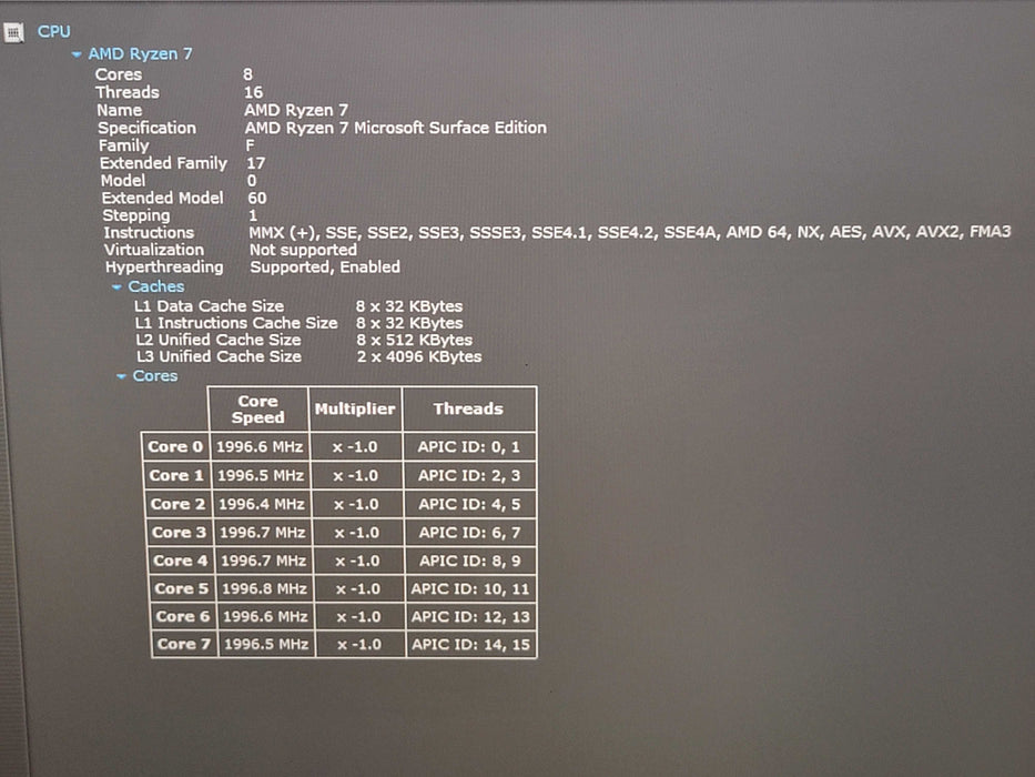 Microsoft Surface Laptop 4 8-Core Ryzen7 @ 2.0GHz 8GB Ram 250GB SSD GPU  Lap200