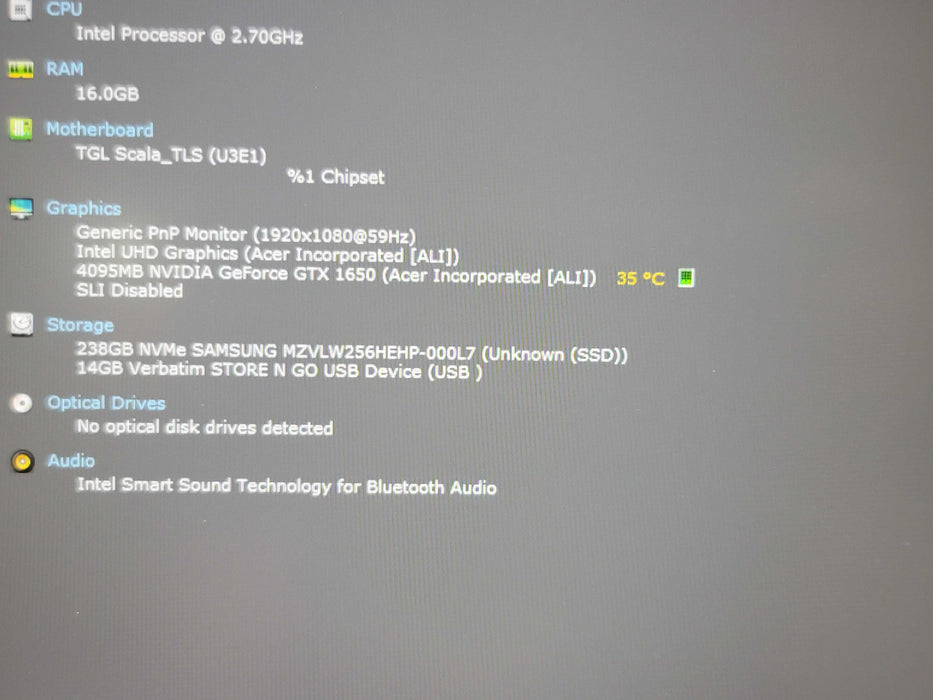 Acer Nitro 5 N20C1 i5-11400H 16GB DDR4 GTX 1650 256GB SSD β Lap200