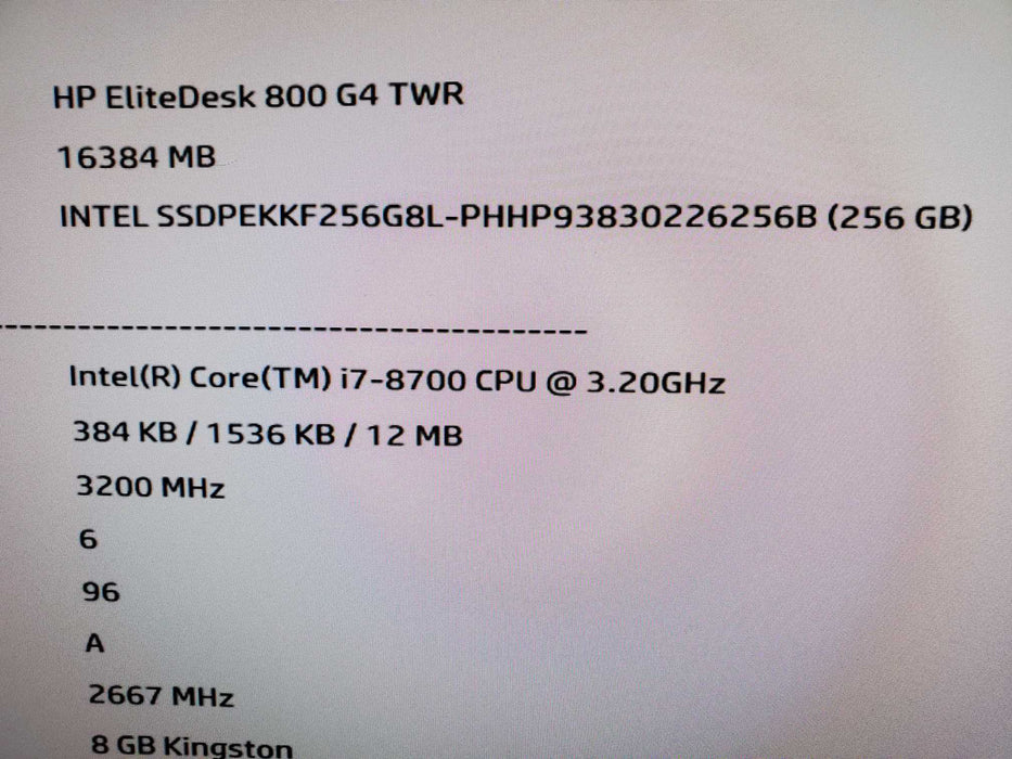 HP EliteDesk 800 G4 TWR WS Core i7-8700 3.20GHz 16GB RAM 256GB NVME NO OS