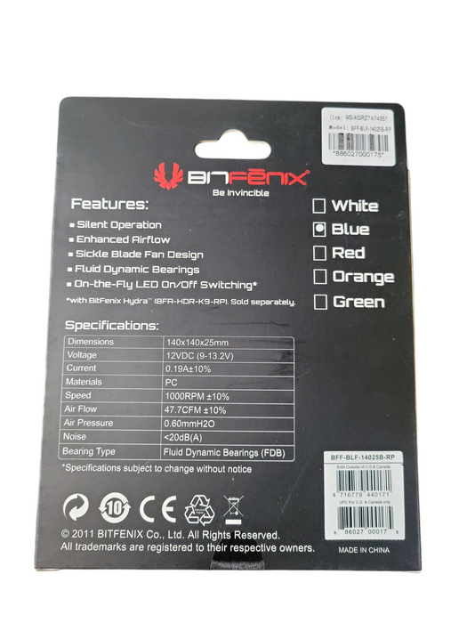 *NEW SEALED* BitFenix Spectre 140mm Blue LED Case Fan Q!