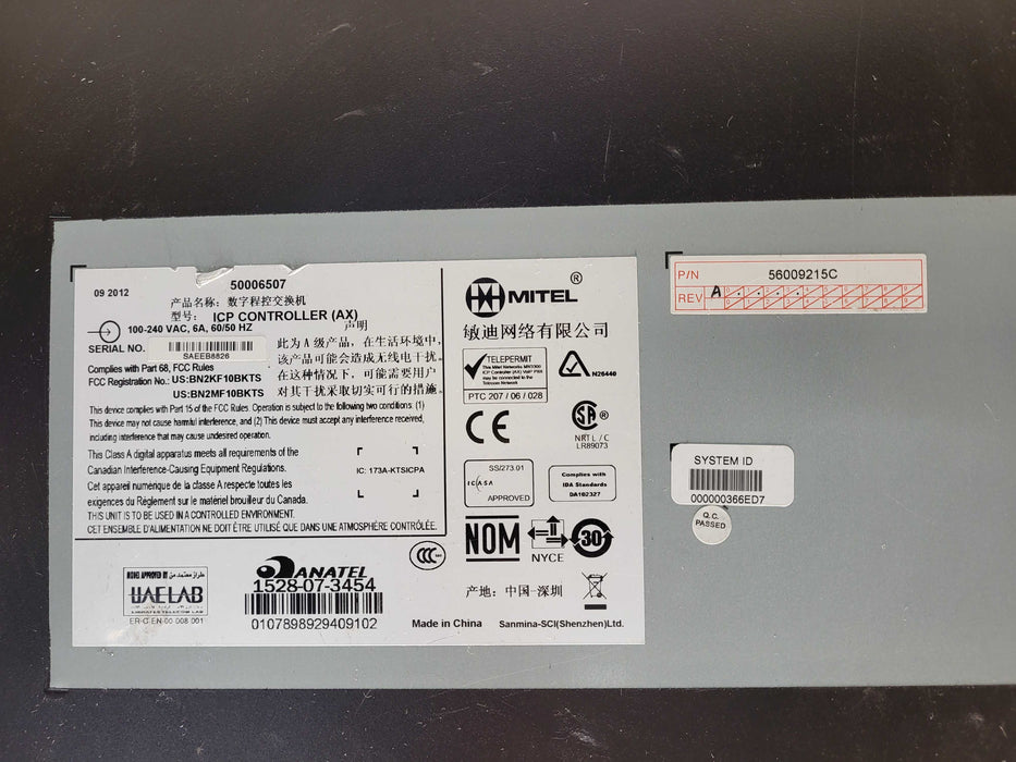 MITEL 50006507 AX CONTROLLER INCLUDE POWER SUPPLY AND CONTROL CARD 9x 50005731 $
