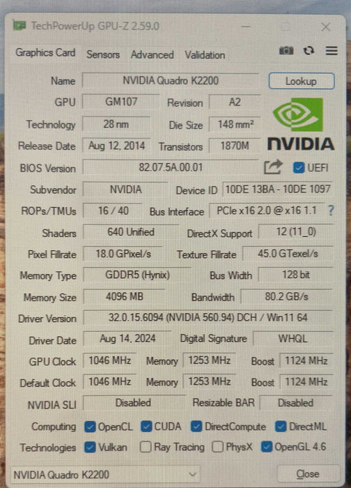 NVIDIA Quadro K2200 | 4GB GDDR5 Graphics Card | 1xDVI / 2xDP Q