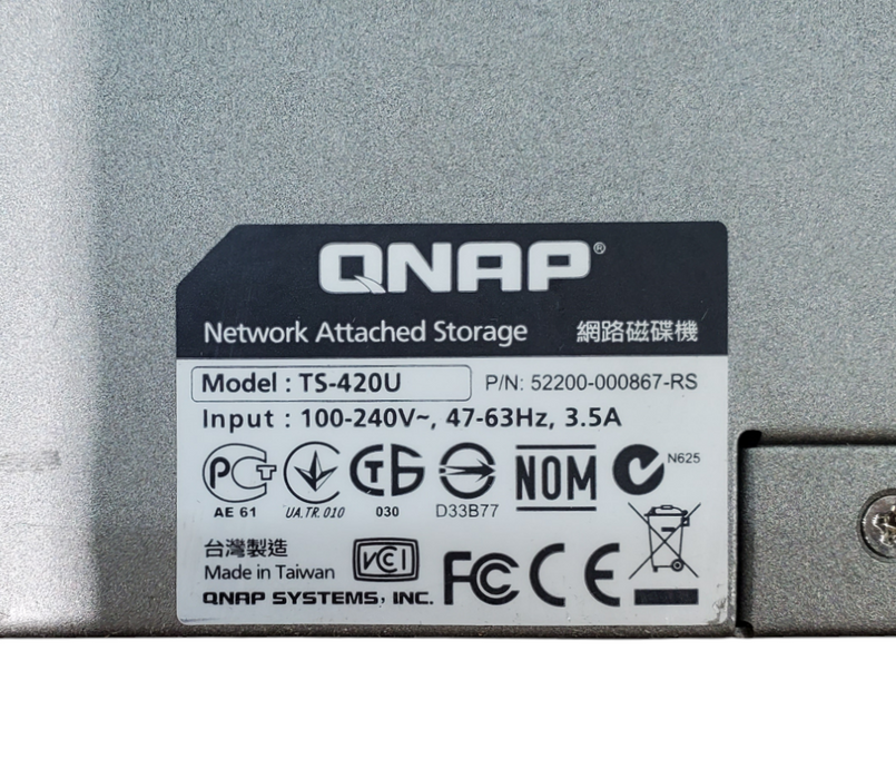 QNAP TS-420U 4x 3.5" Bay Network Attached Storage NAS w/ 4x 2TB HDD