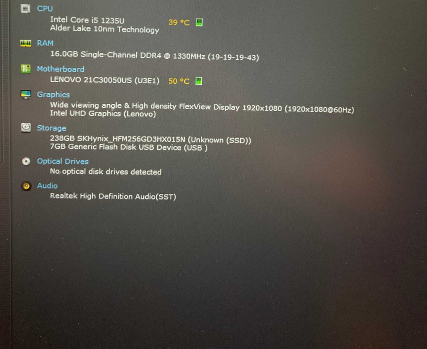 Lenovo ThinkPad L15 Gen 3 TOUCH Core i5-1235U@1.30GHz 16GB RAM 256GB SSD  Lap200