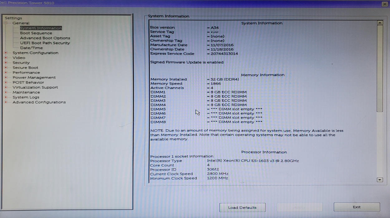 Dell PrecisionT5810 - Xeon E5-1603 v3, 32GB DDR4, AMD W5100 - No HDD