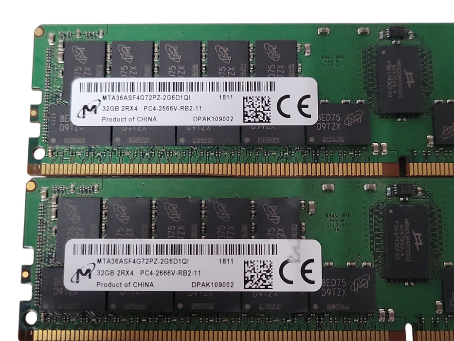 Lot of 2x Micron 32GB 2Rx4 PC4-2666V-RB2 DDR4 Server RAMs _