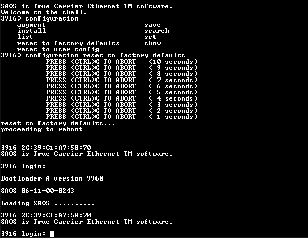 Ciena 3916 170-3916-904 Service Delivery Switch, Factory Reset