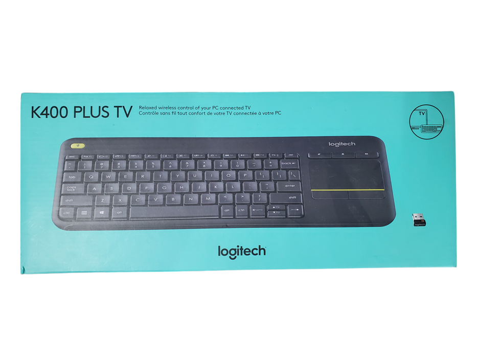 Logitech K400 Plus TV Wireless Touch Keyboard Black Media PC W/ Touchpad US
