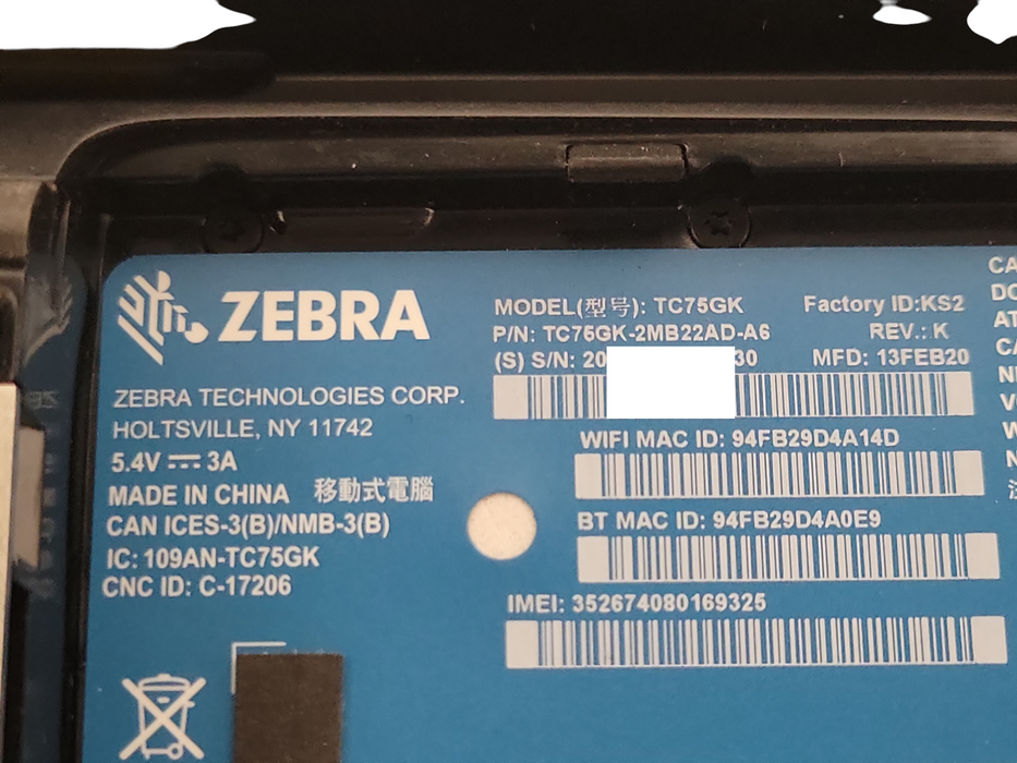 Lot of 2x Zebra TC75GK-2MB22AD-AS handheld barcode scanners _