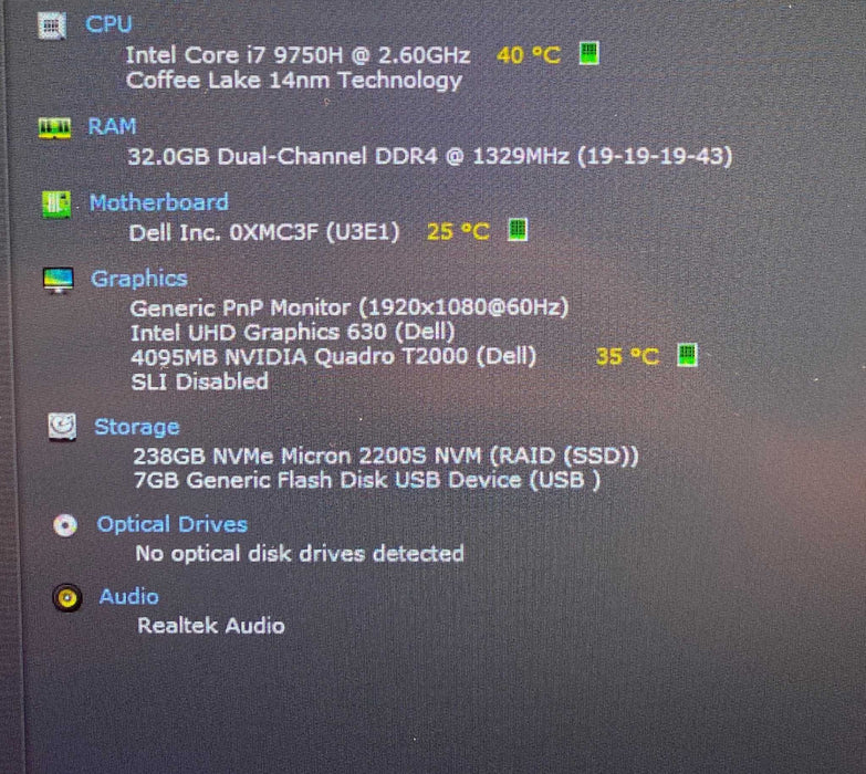 Dell Precision 7540 i7-9750H QUADRO T2000 4GB GPU 32GB RAM 256GB SSD  Lap200