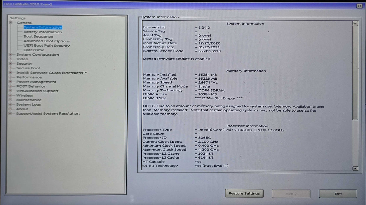 Dell Latitude 5310 2-in-1, i5-10310U 1.70GHz, 16GB DDR4, 256GB NVMe, No AC  Lap200