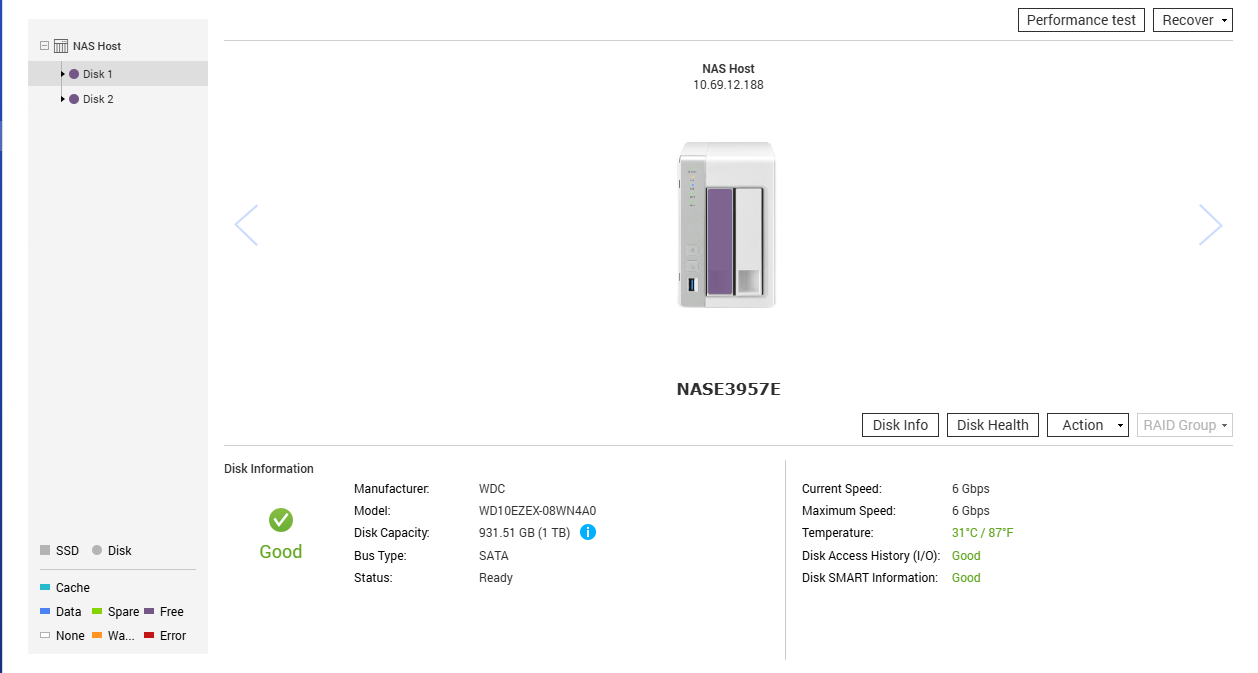QNAP TS-231, 2 Bay NAS with 2x 1TB HDDs, No Power adapter