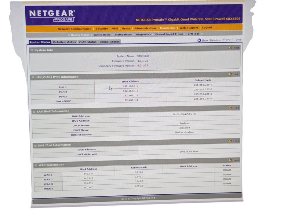 NETGEAR SRX5308 ProSAFE Quad WAN Gigabit SSL VPN Firewall Router  Q-