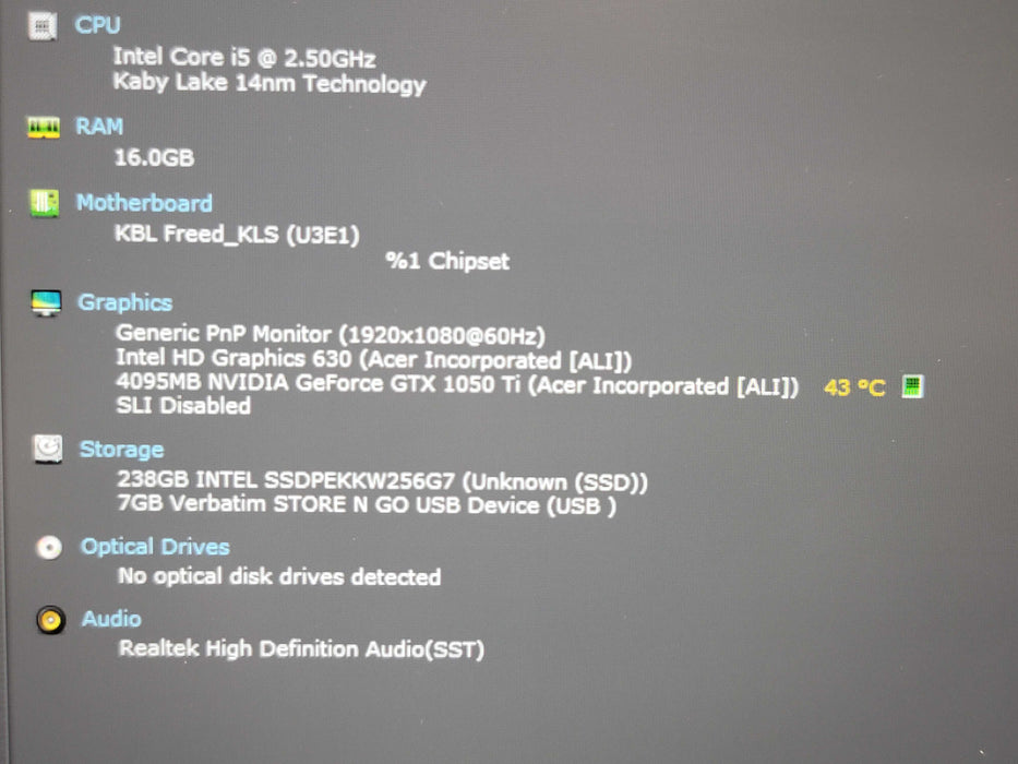 Acer Nitro AN515 i5-7300HQ 16GB DDR4 GTX 1050 Ti 256GB SSD READ β BudLap