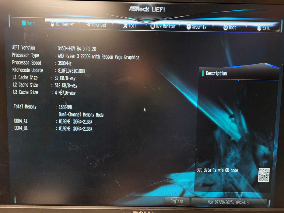 Custom PC AMD ASROCK B450M-HDV Motherboard RYZEN 3 2200G 16GB DDR4 450W PSU Q$