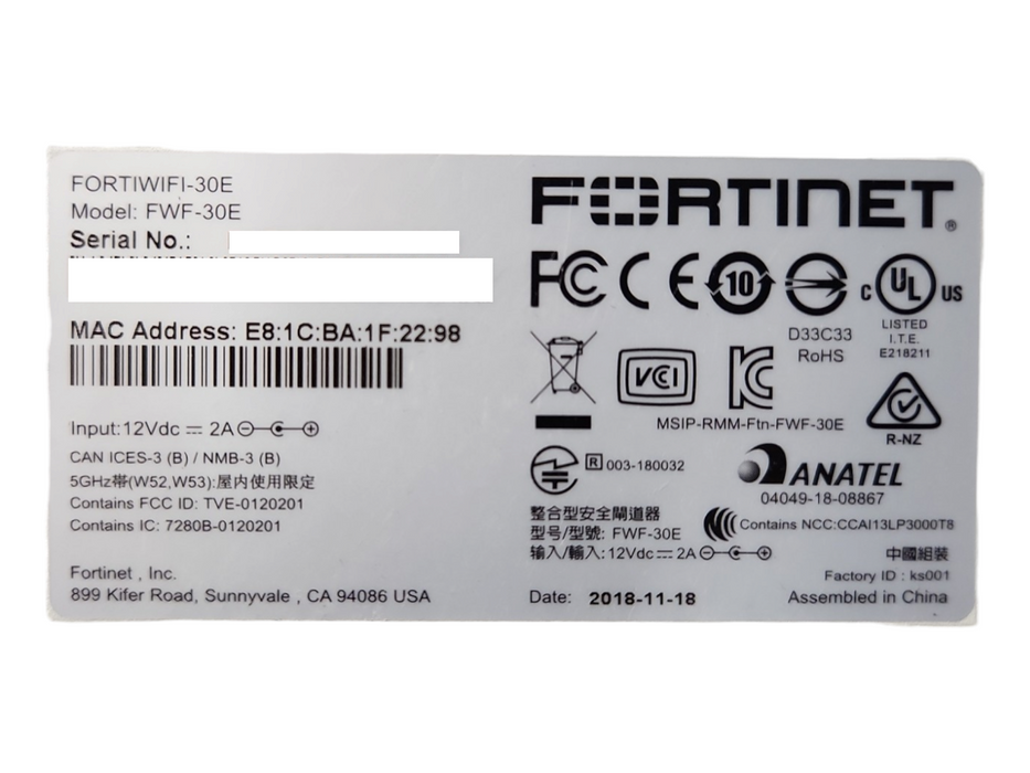 Fortinet FortiWiFi 30E Network Security Firewall, FWF-30E, Factory Reset