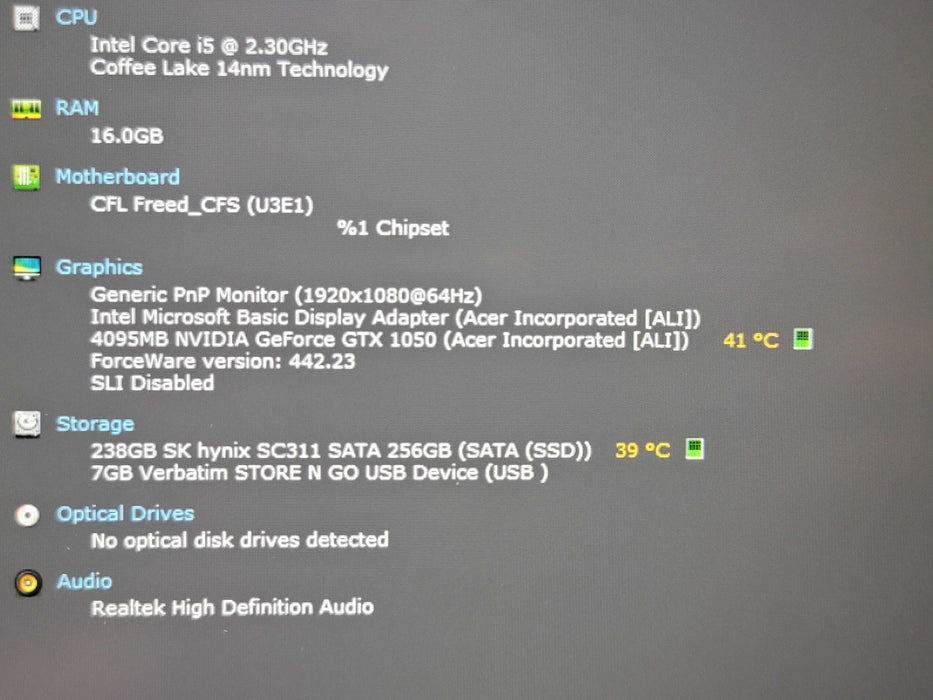 Acer Nitro 5 i5-8300H 16GB DDR4 GTX 1050 256GB NVMe READ β Lap200