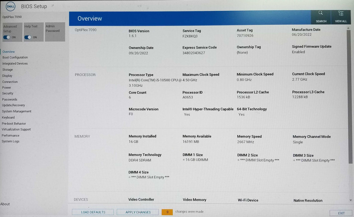 Dell OptiPlex 7090 SFF Intel i5-10500 CPU 3.10GHz 16GB RAM - No HDD