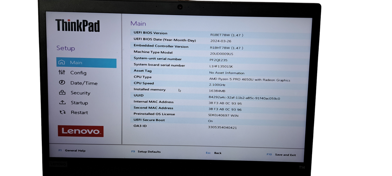 ThinkPad T14 Gen 1|Ryzen 5 PRO 4650U|16GB RAM|240GB NVMe|Touch|READ  Lap200