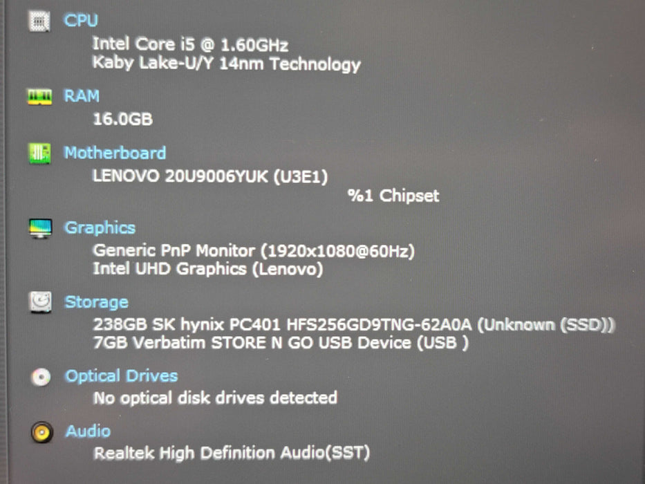 Lenovo ThinkPad X1 Carbon Gen 8 i5-10210U 16GB RAM 256GB NVMe β Lap200