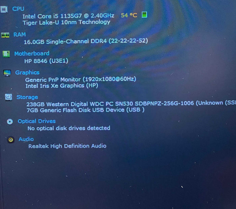 HP EliteBook 850 G8 Core i5-1135G7@2.40GHz 16GB RAM 256GB SSD READ  Lap200