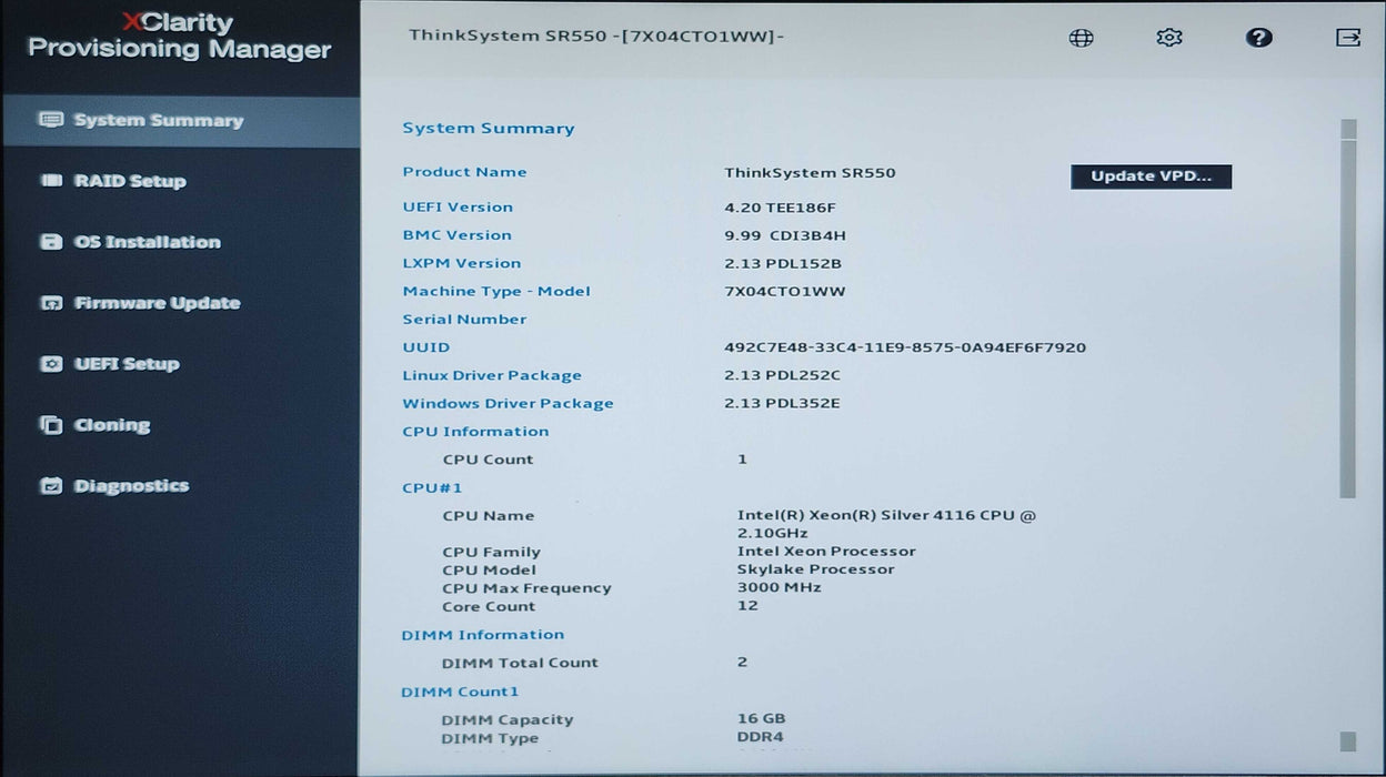 Lenovo TS SR550 2U, Xeon Silver 4116, 32GB DDR4, RAID 930-16i, 2x750W