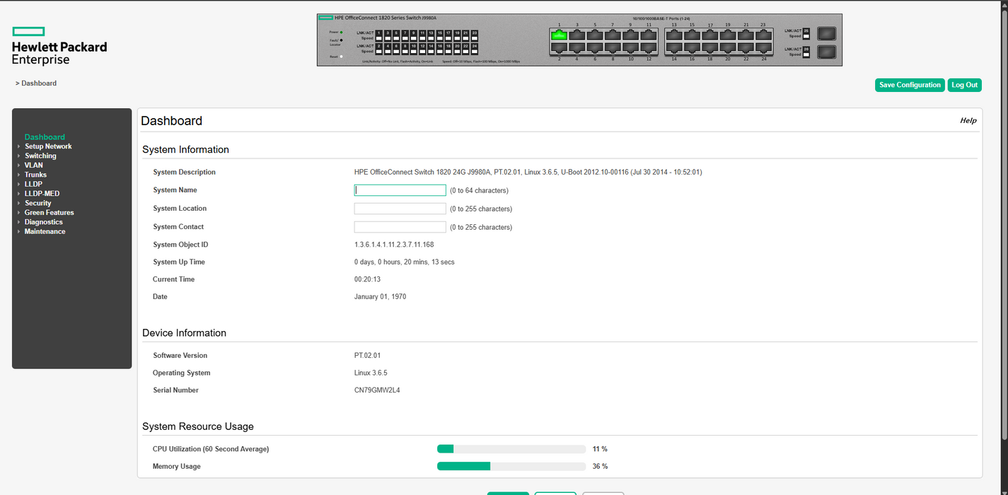 HPE OfficeConnect 1820-24G | 24-Port Gigabit Ethernet Switch | J9980A )
