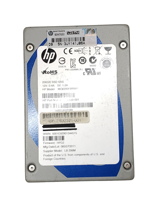 200GB SAS 2.5" HP 6Gbps MLC SSD  Q+