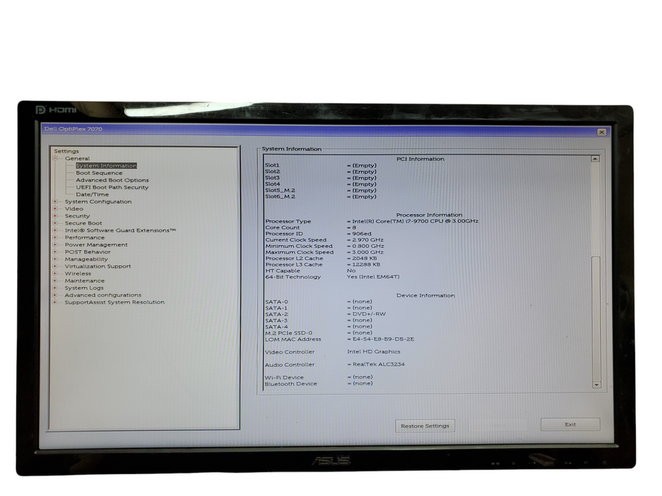 Dell OptiPlex 7070 Tower, i7-9700, 8GB DDR4, No HDD, No OS