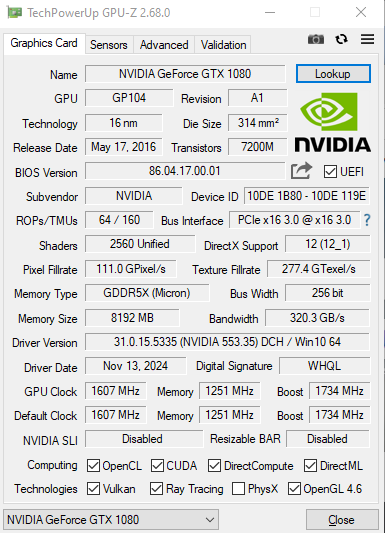 PNY NVIDIA GeForce GTX 1080 8GB GDDR5X Founders Graphics Card