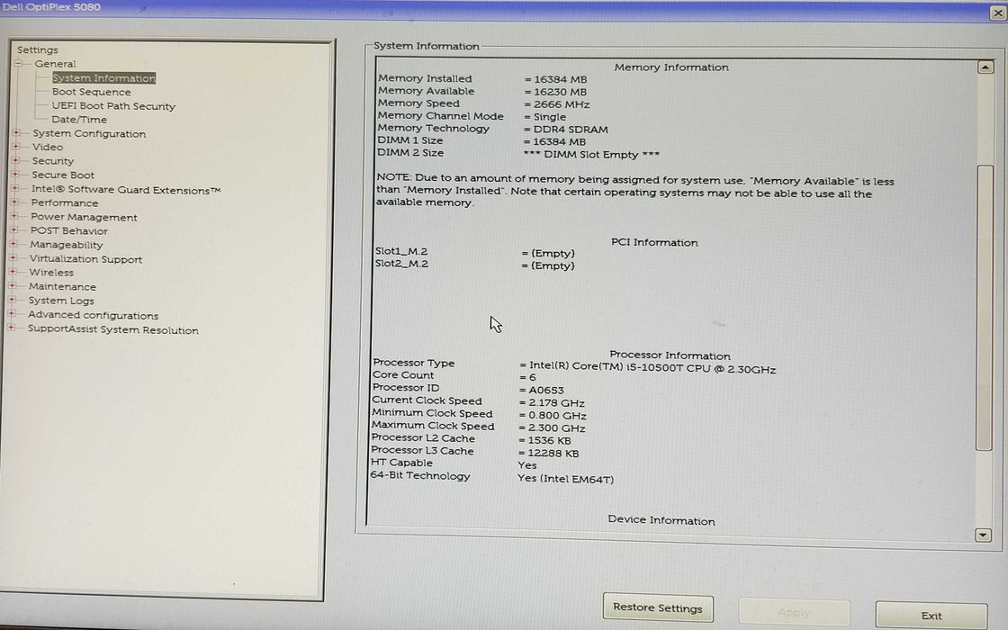 Dell OptiPlex 5080 USFF Intel i5-10500T CPU 2.30GHz 16GB RAM - No HDD Q