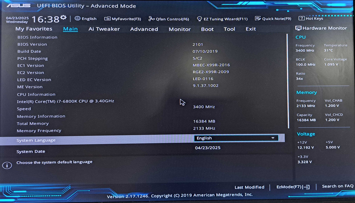 Custom PC Asus X99-A II w/ Core i7-6800K @3.40GHz, 16GB DDR4, AX760W PSU