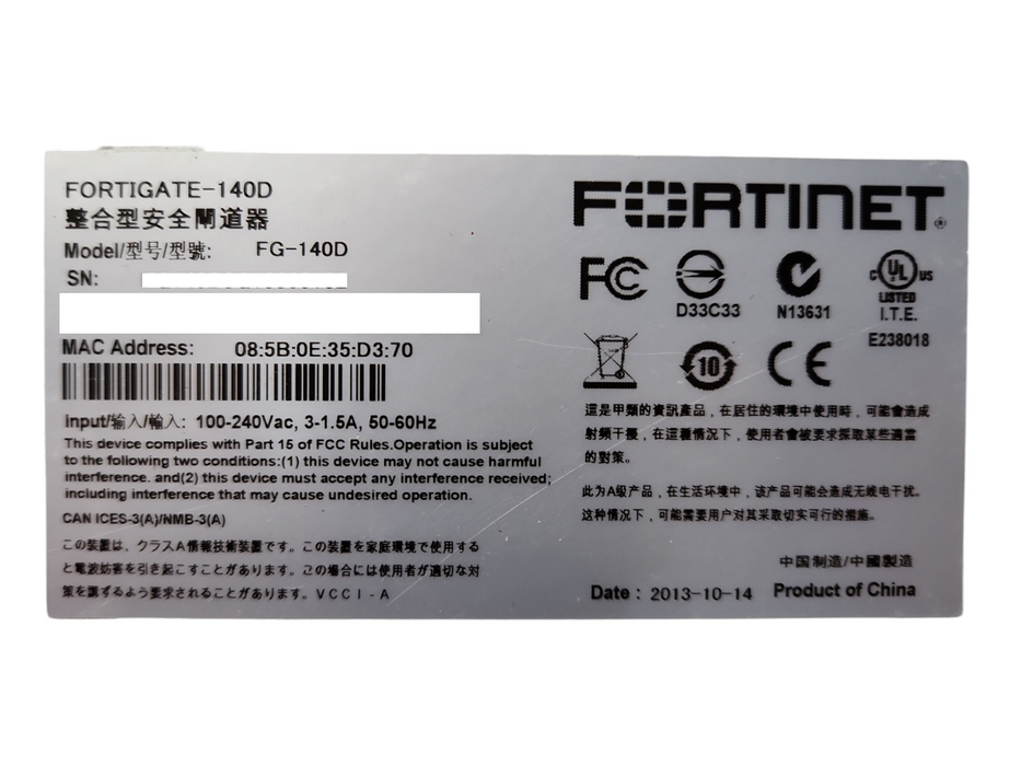 Fortinet 140D Fortigate-140D-PoE FG-140D Firewall, READ