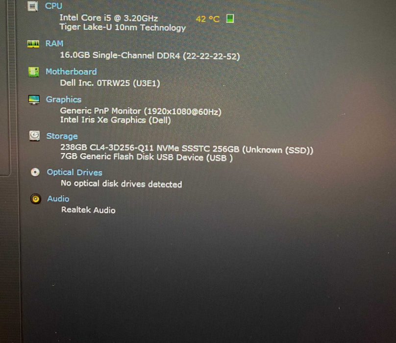 Dell Vostro 15 5510 Core i5-11320H@3.20GHz 16GB RAM 256GB SSD  Lap200