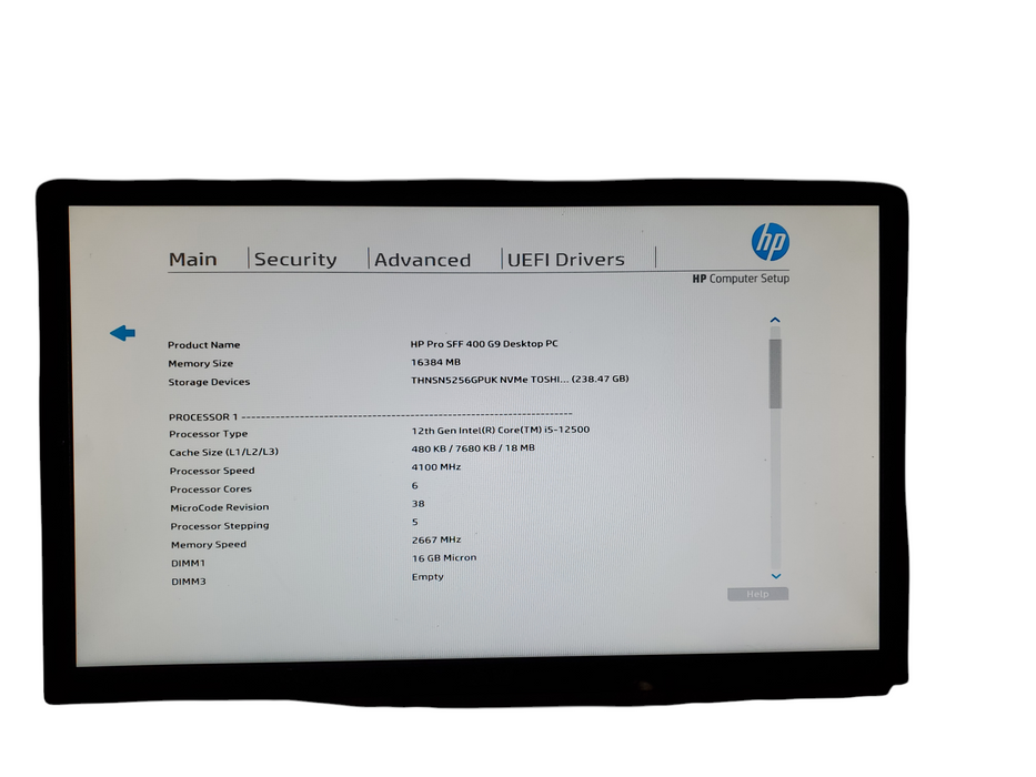 HP Pro SFF 400 G9 Desktop,  i5-12500 3.00GHz, 16GB DDR5, 256GB NVMe, no OS