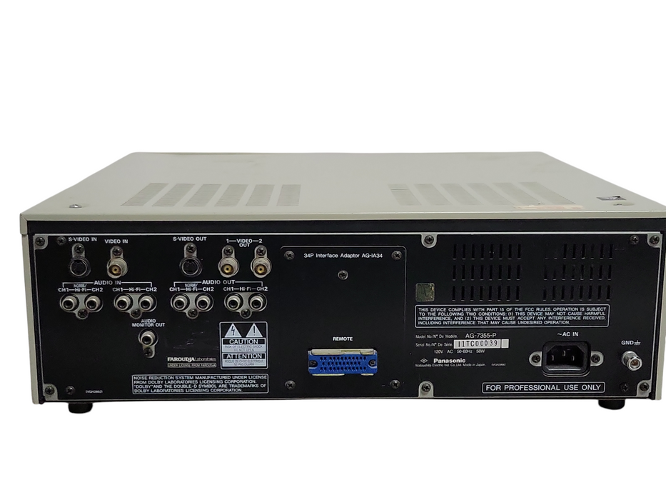 Panasonic AG-7355-P Video cassette Recorder, READ _