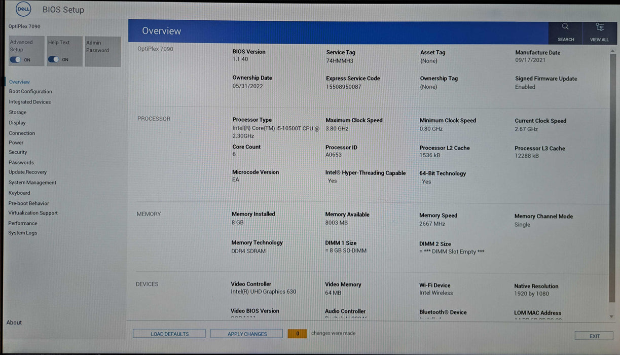 Dell OptiPlex 7090 Micro | i5-10500T @2.30GHz, 8GB DDR4, 256GB NVMe, Wi-Fi )