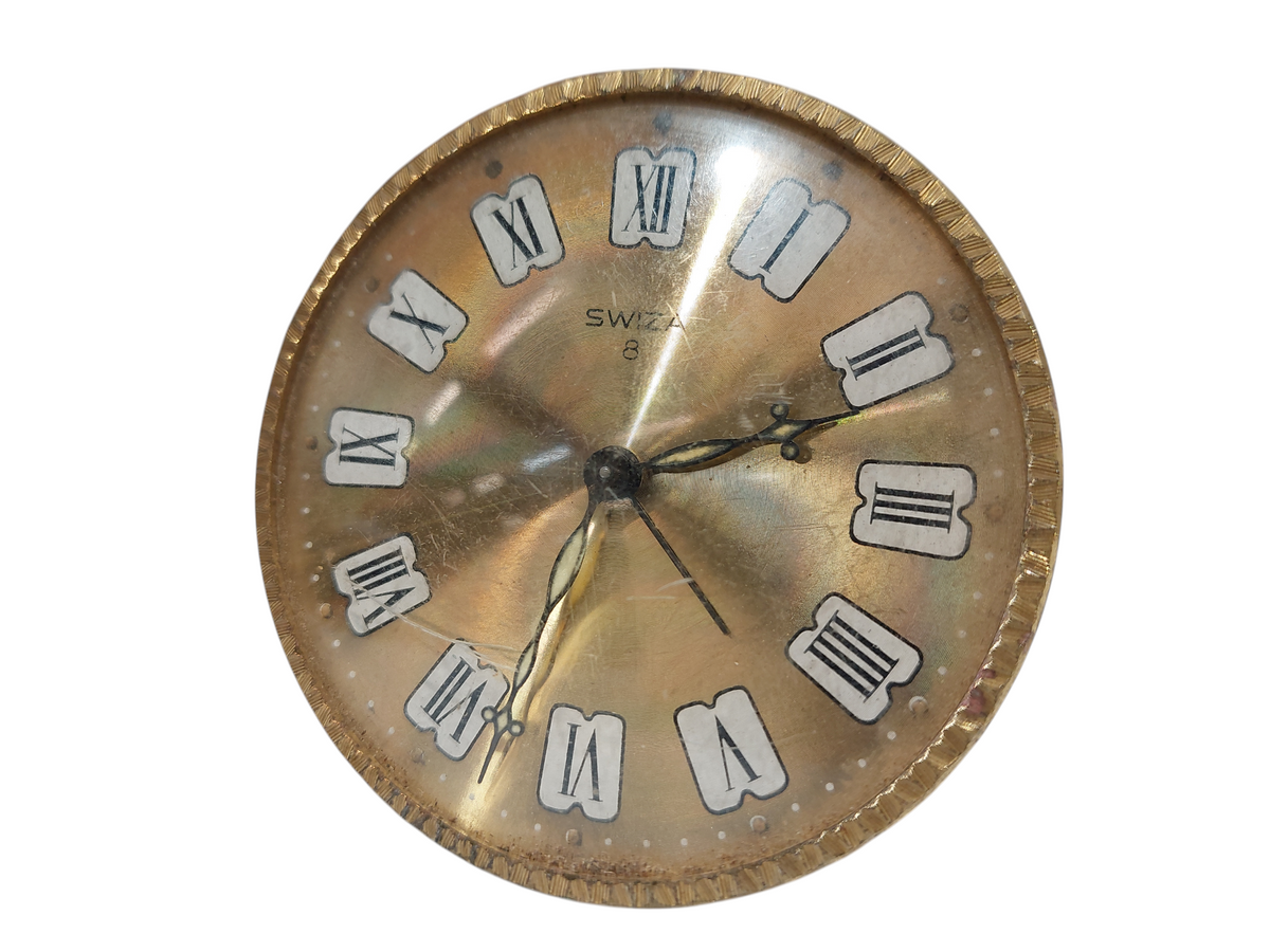 Vintage Brass Alarm Clock SWIZA 8 Swiss Made = — retail.era