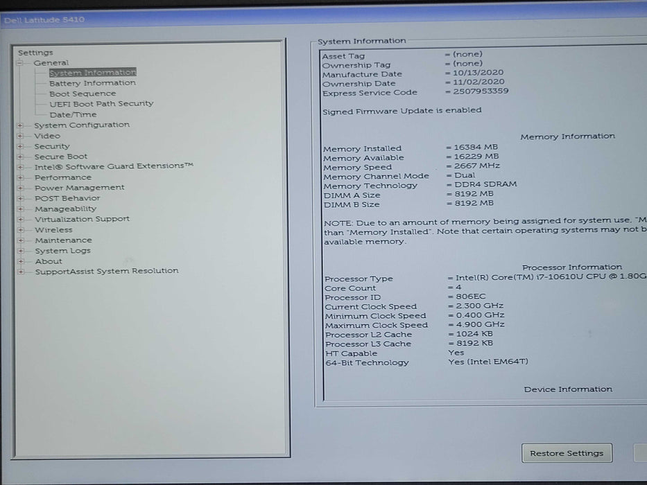 Dell Latitude 5410 Intel Core i7-10610U 1.80GHz 16GB DDR4 256GB NVMe, READ _ Lap200