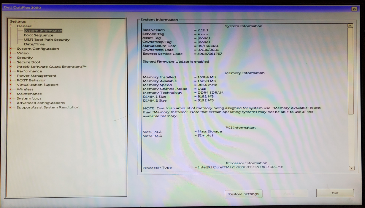 Dell Optiplex 3080 micro, i5-10500T 2.10GHz, 16GB DDR4, 256GB NVMe