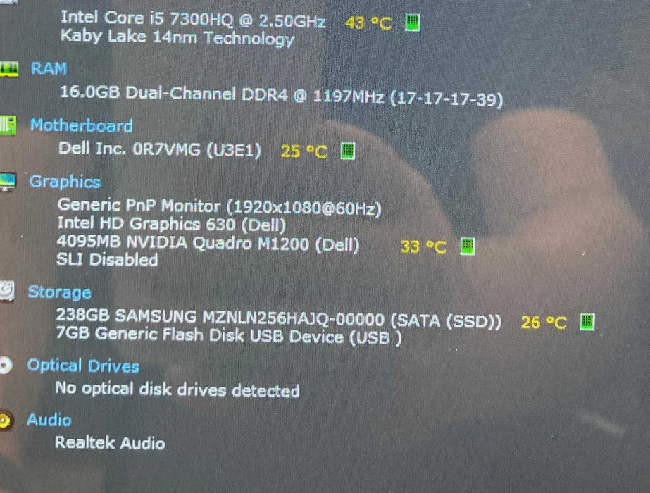 Dell Precision 7520 TOUCH i5-7300HQ QUADRO M1200 4GB GPU 16GB RAM 256GB SSD Q Lap200