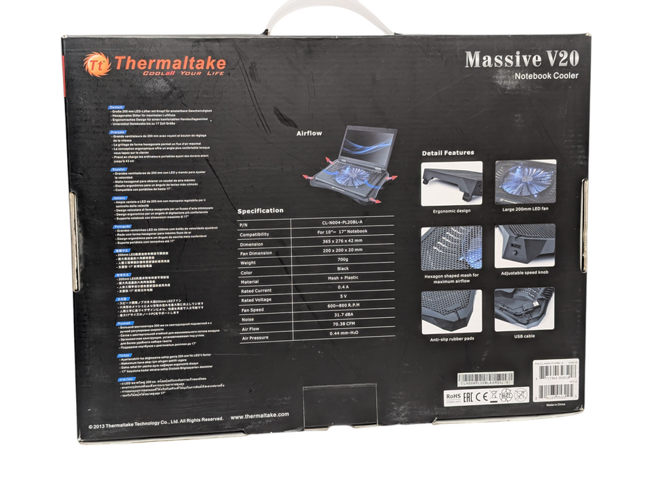 Thermaltake Massive V20 Notebook Cooler with large 200mm LED Fan Like New  -