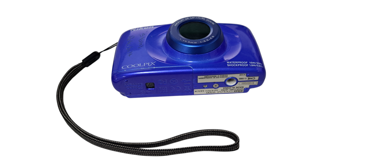 Nikon COOLPIX W100 Blue Digital Camera 13.2 MP 3x Zoom Tested Works