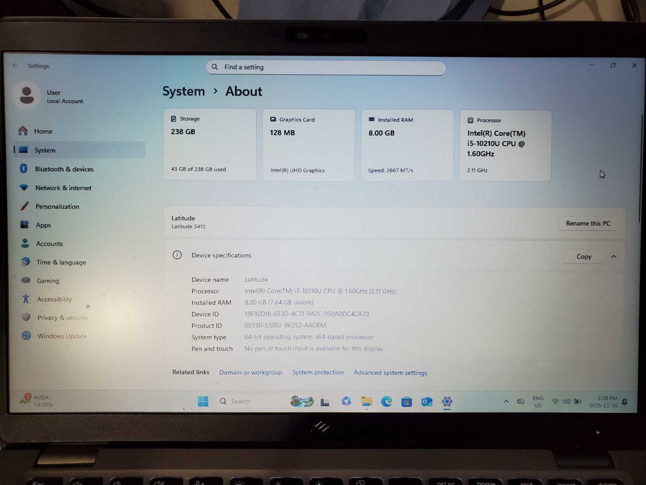 Dell Latitude 5410 i5-1021U @1.6GHz 8GB RAM 256GB SSD  Lap200