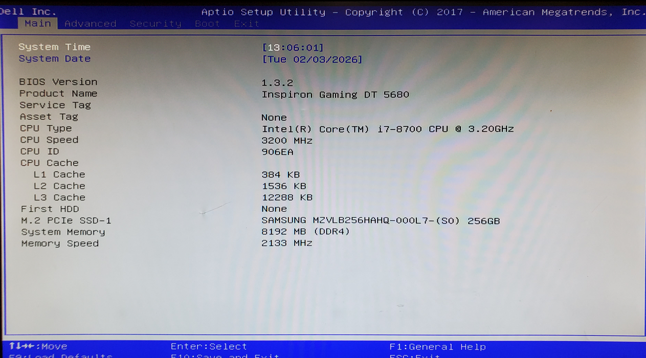 Dell Inspiron 5680 - Intel Core i7-8700, 8GB DDR4, 256GB NVMe - No GPU