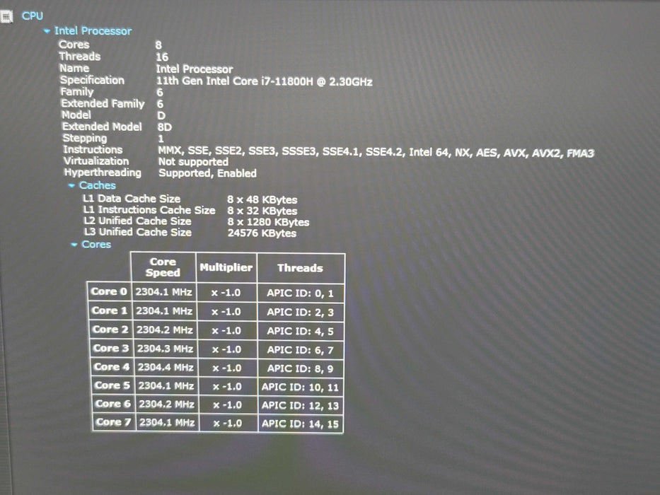 Dell XPS 15 9510 i7-11800H 2.3GHz 16GB GB DDR4 RTX 3050 256GB NVMe NO AC β Lap200